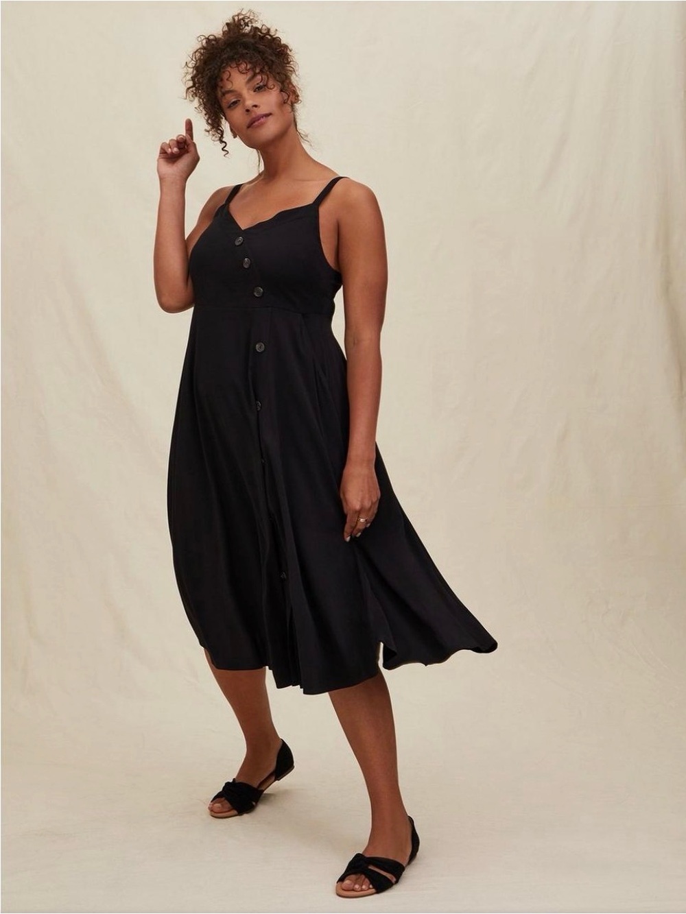 Torrid Chalice Asymmetrical Button-Front Black Midi Dress with Pockets